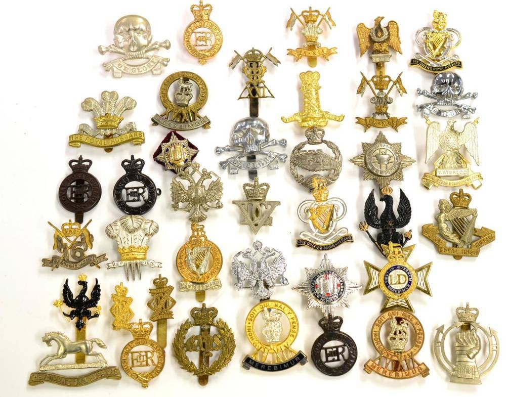 Lot 83 - A Collection of Thirty Eight Elizabeth II Cap and Collar Badges, in bright gilt metal and...
