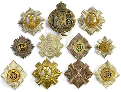 Lot 86 - The Royal Scots - Ten Glengarry Badges, in brass, bimetal and white metal and including a...