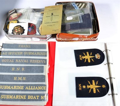 Lot 157 - A Collection of British Cloth Insignia, including sixty two Royal Navy cap tallies, twenty...