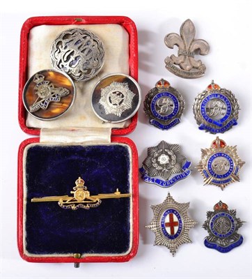 Lot 158 - A 9ct Gold and Enamel Military Sweetheart Brooch, to the Royal Artillery (4.2 g); nine others,...