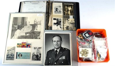 Lot 159 - A Collection of  US Army Cloth Badges, together with framed and loose photographs, medal...