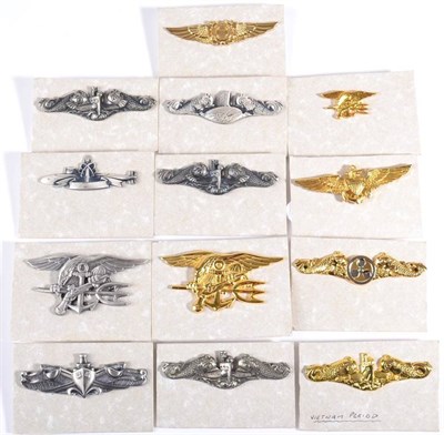Lot 170 - Twelve US Navy Breast Badges, to a Submarine officer, marked H24N; four Submarine enlisted men, one