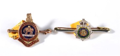 Lot 172 - Two Regimental Sweetheart Brooches, comprising a gold, diamond-set and enamel example, to the...