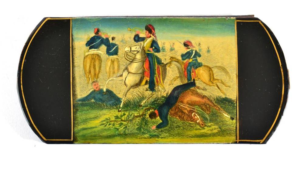 Lot 182 - A Mid 19th Century Black Lacquered Papier Mache Card Case, of oblong form, one side with a...