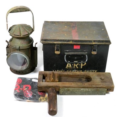 Lot 204 - Air Raid Precautions (ARP):- a Collection of Items, comprising a tin paraffin hand lamp with...