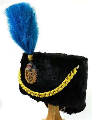 Lot 233 - A Post-1953 Royal Air Force Bandsman's Busby, with black fur body and crown, yellow and blue...