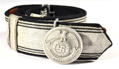 Lot 268 - A German Third Reich SS Belt and Buckle, the belt of black wool backed silver lace woven with...