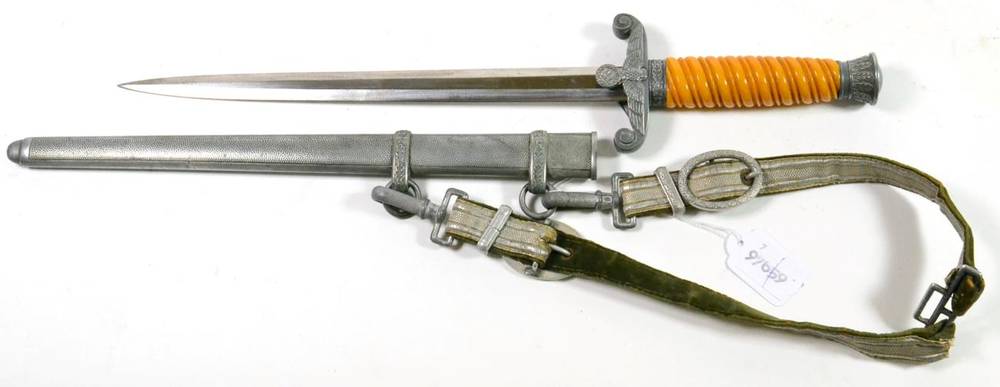 Lot 276 - A German Third Reich Army Officer's Dagger, the double edge steel blade etched with ORIGINAL...