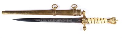 Lot 277 - A German Third Reich Kriegsmarine Dirk, the double fullered steel blade etched with a fouled anchor
