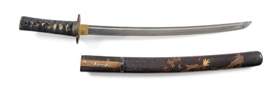 Lot 281 - A Koto Japanese Wakizashi, the 39.5cm blade with almost horizontal hamon, the bo'hi running through