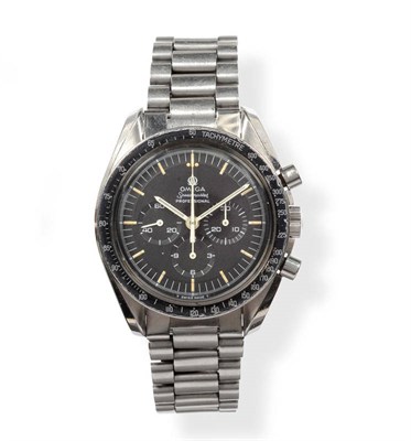 Lot 522 - A Rare Stainless Steel Chronograph Wristwatch, signed Omega, Model: Speedmaster, Professional, Moon