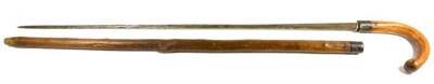 Lot 340 - An Early 20th Century Black Thorn Tuck Stick, with 76cm substantial square tapering steel...