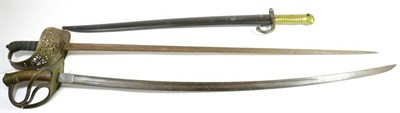 Lot 343 - A German Cavalry Sword, the brass triple bar hilt stamped, ''HANCOURT-SOMME 1917'' to the hilt...