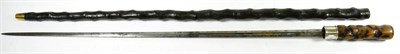 Lot 348 - A 19th Century Briar Sword Stick, the 68cm double edge steel blade with central narrow fuller,...