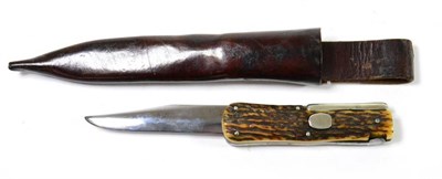 Lot 350 - A 19th Century Folding Bowie Knife, the 17.5cm single edge clip point steel blade with nickel...