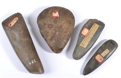 Lot 361 - A Collection of Neolithic Late Celt Artefacts, comprising: a small axe, numbered, ''No. 355''....