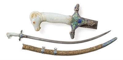 Lot 383 - A Good Late 18th Century Indian Shamshir, with 75.5cm single edge curved Wootz blade, the green...