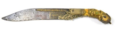 Lot 390 - A 19th Century Sinhalese Pia-Ketta, the 20cm single edge clip point steel blade with gold...