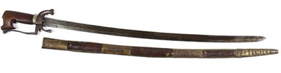 Lot 394 - A Late 18th/Early 19th Century Moroccan Nimcha (Mahratta Sabre), the 78.7cm fullered steel...