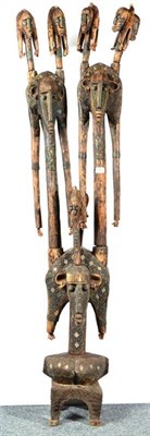 Lot 406 - A Bamana Marka Janus (Merekun) Figure Group, Mali, composed of three tiers of detachable,...