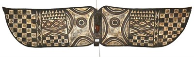 Lot 407 - A Bwa Plank Mask, Burkina Faso, relief carved and decorated in rust red, white and black...