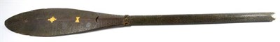 Lot 416 - A 19th Century Tongan Paddle, of dense hard wood, carved all over with chevrons, diapering and...