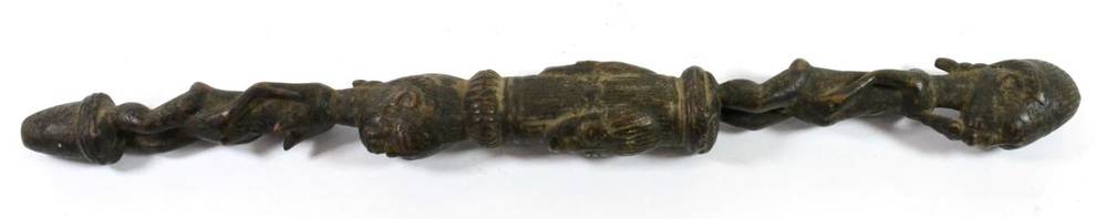 Lot 417 - A 19th Century Senufo Carved Wood Divinity/Fertility Stick, carved as the figure of a man...