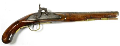 Lot 444 - An 18th Century Spanish Holster Pistol, converted to percussion, the 28cm steel barrel octagonal at