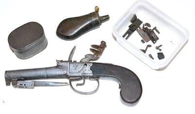 Lot 450 - An 18th Century Flintlock Greatcoat Pistol by Jover, London, the 6cm round steel barrel with...