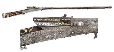 Lot 471 - An 18th Century Indo-Persian Matchlock Rampart Gun, the 112cm sighted steel barrel finely chiselled