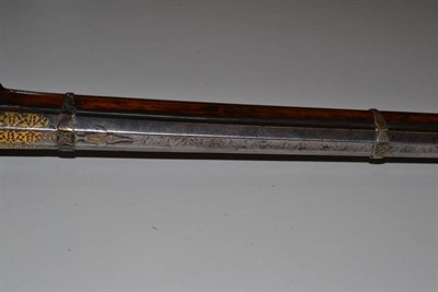 Lot 474 - A 19th Century Caucasian Flintlock Musket, the 95cm sighted octagonal damascus barrel with...