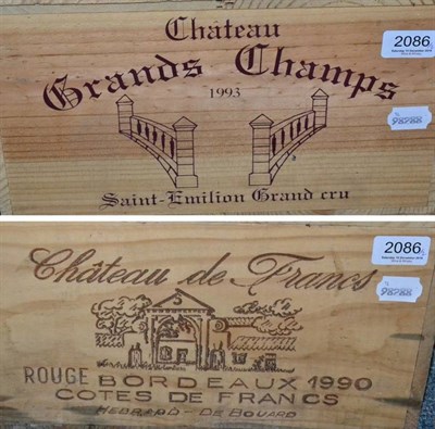 Lot 2086 - Chateau de Francs 1990 Cotes de Francs 12 bottles, Chateau Grands Champs 1993 Saint Emilion...