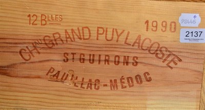 Lot 2137 - Chateau Grand Puy Lacoste 1990 Pauillac 12 bottles owc Cellared by the Wine Society 96/100...