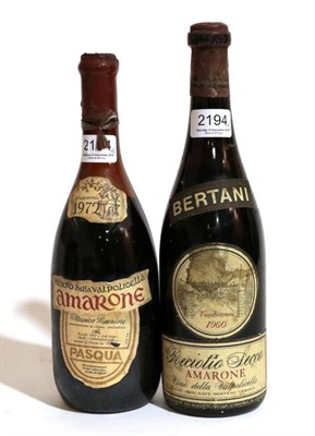 Lot 2194 - Bertani Amarone 1960 1 bottle good level & Amarone 1972 Pasqua 1 bottle (2 bottles in total)