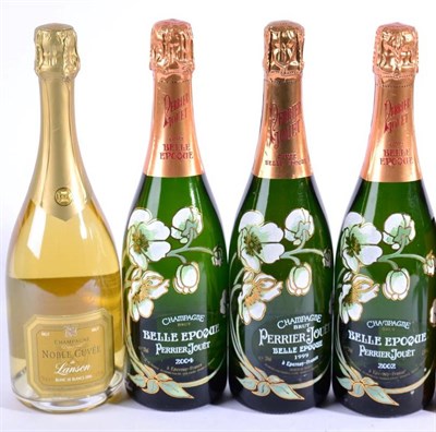 Lot 2206 - Perrier Jouet 1999, 2002,2004 3 bottles, Lanson Noble Cuvee 1 bottle (4 bottles in total)