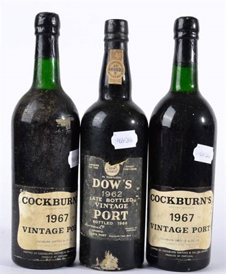 Lot 2241 - Cockburns Vintage Port 1967 2 bottles, Dow's Vintage Port 1962 1 bottle (3 bottles in total)