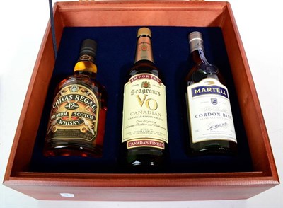 Lot 2305 - Seagrams VO Whisky 2001 1 bottle, Chivas Regal 12 YO 1 bottle, Martell Cordon Bleu 1 bottle, all in