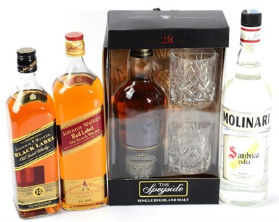 Lot 2330 - The Speyside aged 12 years 40% Gift Set, Johnnie Walker Red Label 43% 1 ltr, Johnnie Walker...