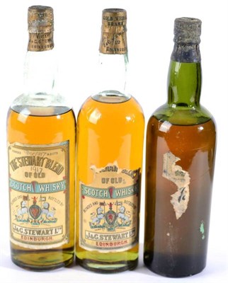 Lot 2336 - 'The Stewart Blend' (1917) 2 bottles, John Begg Blue Cap Whisky (damaged label) 1 bottle (3 bottles