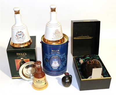 Lot 2340 - Bells 1990 Queen Mother Birthday Decanter, Bells 1993 Christmas Decanter, Bells Prince William...