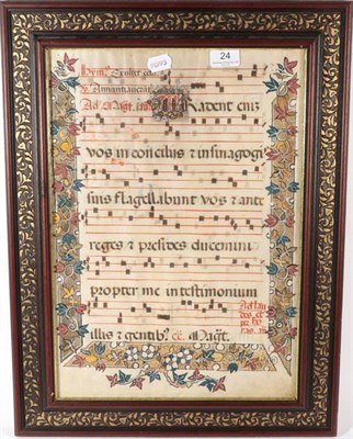Lot 24 - Gregorian Chant Tradent enim vos in conciliis. [nd, likely 13th/14th c.]. Six lines of text written