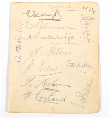 Lot 73 - Yorkshire County Cricket Club Signed autograph album page bearing pencil signatures of eleven...