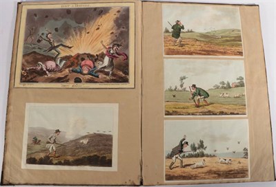 Lot 138 - Album of prints and pencil drawings, some variously coloured. Folio, half leather; nine leaves...