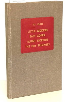 Lot 221 - Eliot (T.S.) Little Gidding; East Coker; Burnt Norton; The Dry Salvages, bound as one volume. Faber