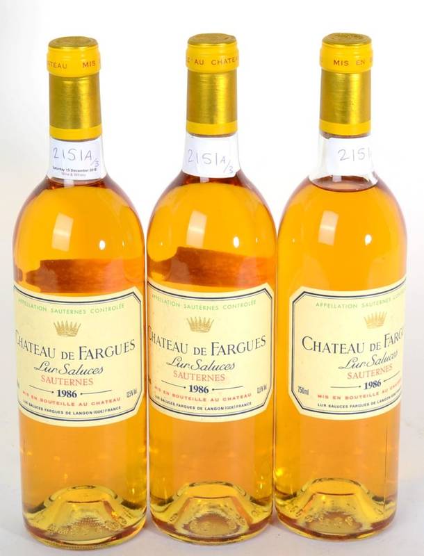 Lot 2151 - Chateau de Fargues Sauternes 1986, 3 bottles