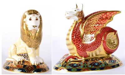 Lot 6 - Royal Crown Derby Imari paperweights, Heraldic Lion and The Wessex Wyvern (2)