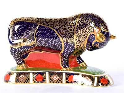 Lot 7 - A Royal Crown Derby Imari paperweight, Bull