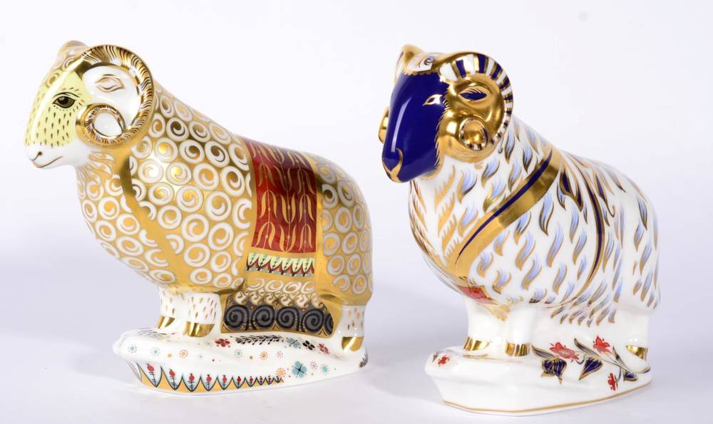 Lot 19 - Royal Crown Derby Imari Paperweighs Ram of Colchis and Ram (second) (2)
