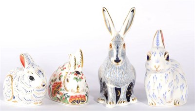 Lot 25 - Royal Crown Derby Imari paperweights, Starlit Hare, Snowy Rabbit, Meadow Rabbit and Bunny (4)