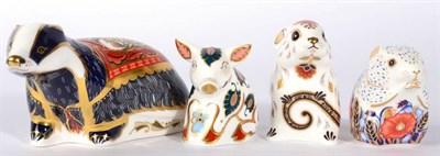 Lot 30 - Royal Crown Derby Imari paperweights , Moonlit Badger, Mouse, Snuffle and Poppy Mouse (4)